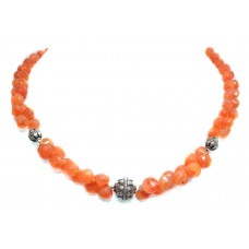 Traditional Necklace 925 Sterling Silver beads orange carnelian stone P 381